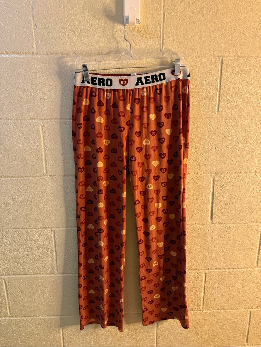 Aeropostale Orange Heart-Print Pajama Pants with White Elastic Waistband
